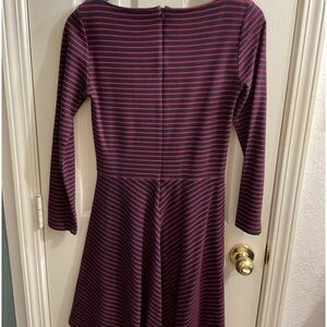 Gap long sleeve boat neck a line blue/red striped dress